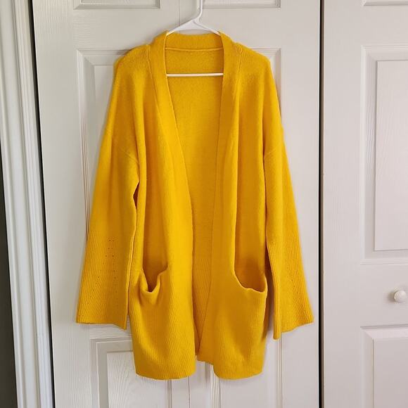 Ellos Women's Long Line Yellow Open Front Cardigan Size 12/14 Wool Alpaca Blend - Picture 1 of 9